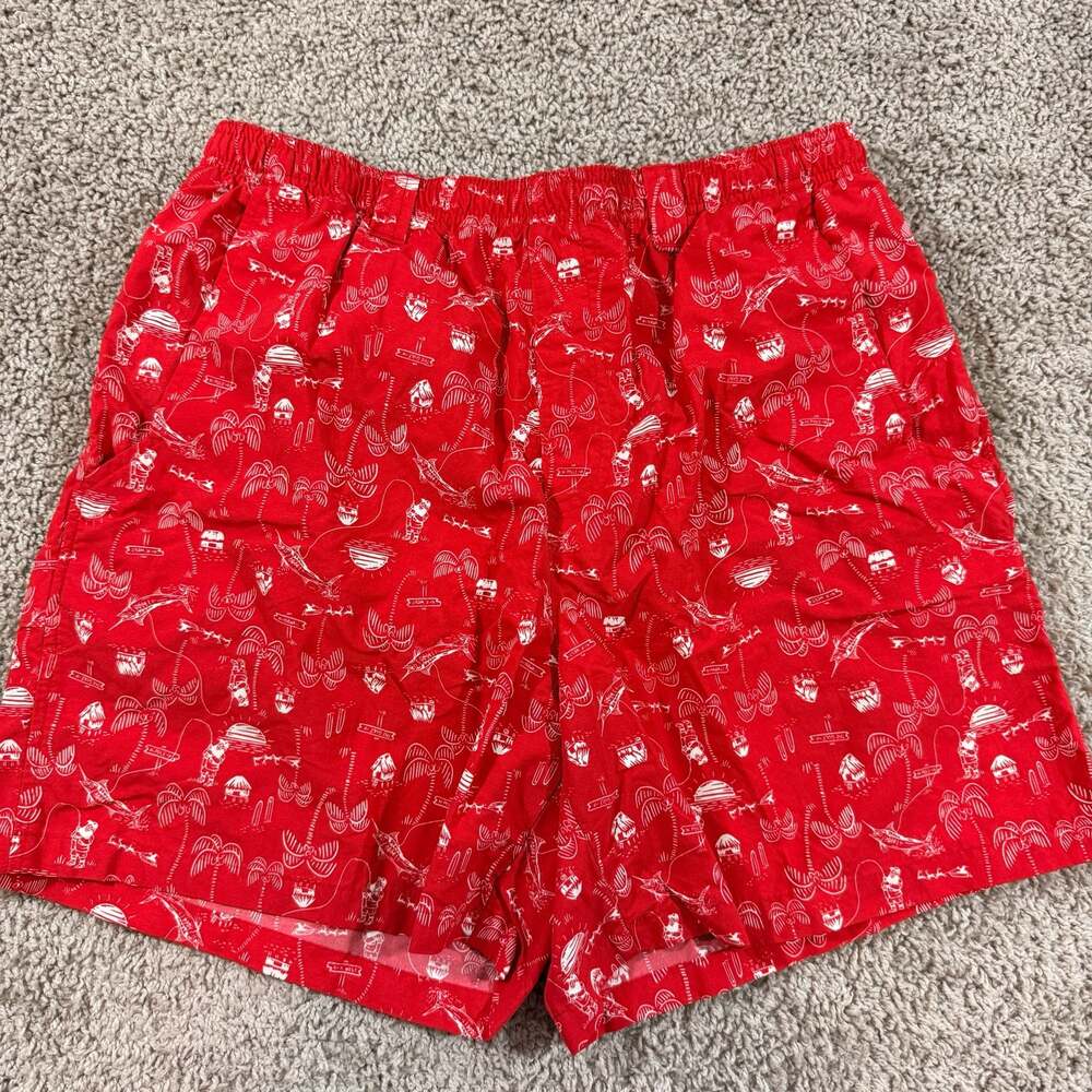 Columbia PFG Red Fish Print Swim Trunks Board Shorts Mesh Lined Medium EUC